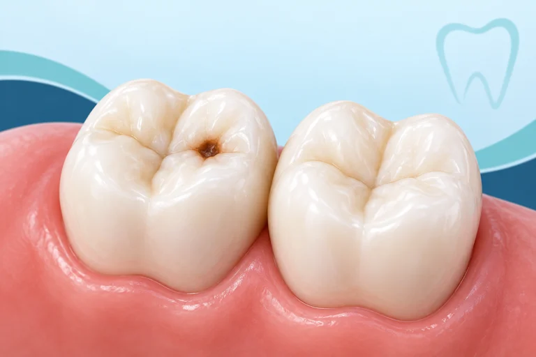 Illustration: Cavities, dark spots, or food trapping